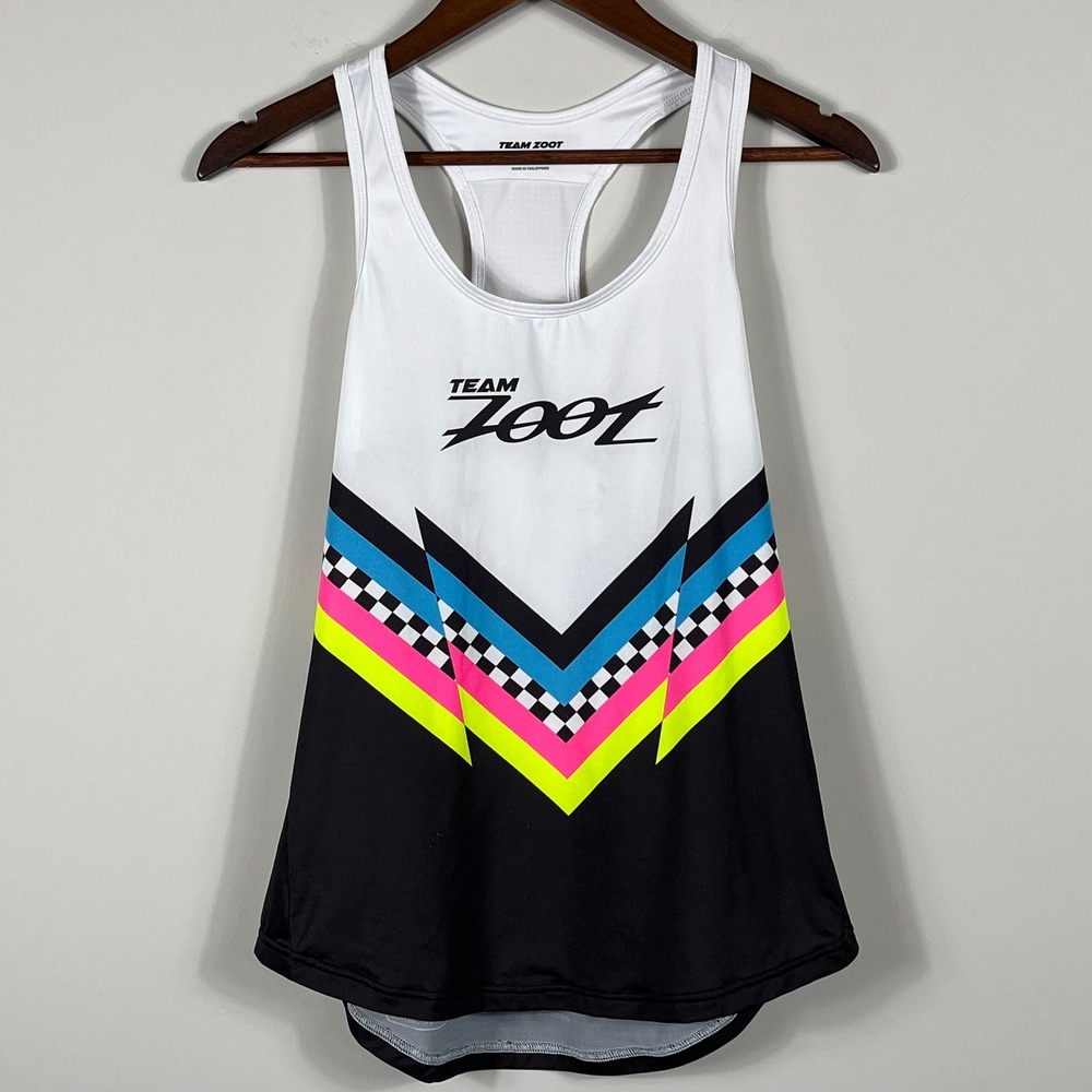 Team Zoot Women's Triathlon Racing Tank Top Medium Black White Neon Colorblock